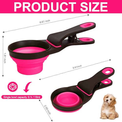 Collapsible Silicone Dog Food Scoop Foldable Pet Food Measuring Cup with Bag Clip 3 in 1 Multi-Function Silicone Dog Food Scooper (Rose Red, Small) - color: Rose Red, size: Small
