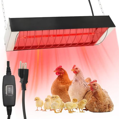 Dual Watt Heat Lamp for Chickens - Chicken Coop Heater with Carbon Fiber Bulb,2 Temperature Adjustable (165/330W),Hanging Heat Lamp for Chicks,Pets and Poultry