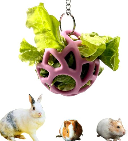 Rabbit Toys Hanger Treat Ball Silicone Hay Feeder with Stainless Steel Hanger for Turtle Bunny Squirrel Hedgehog Tortoise Guinea Pig Pets Cage Accessories Stuff (1 Pack) - size: 1 Pack