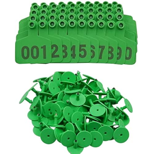 Cattle Ear Tags, Large Plastic Livestock Ear Tags for Sheep Cattle Calf Hog with Number 001-100/101-200/201-300, Animal Identification Ear Tag (Green, 001-100) - color: Green, size: 001-100