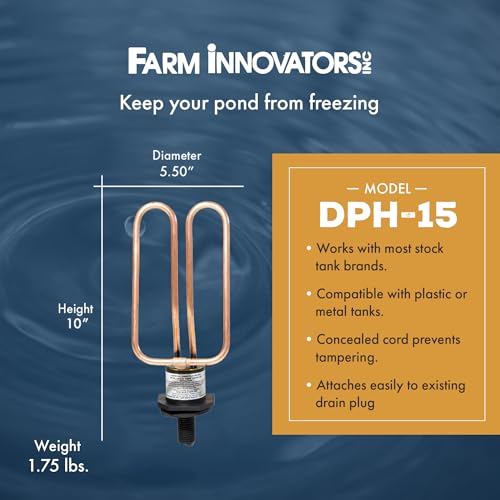 Farm Innovators DPH-15 Outdoor Water Tank Heaters Livestock Stock Tank Drain Plug Water De-Icer Compatible with Rubbermaid Tanks - size: Single