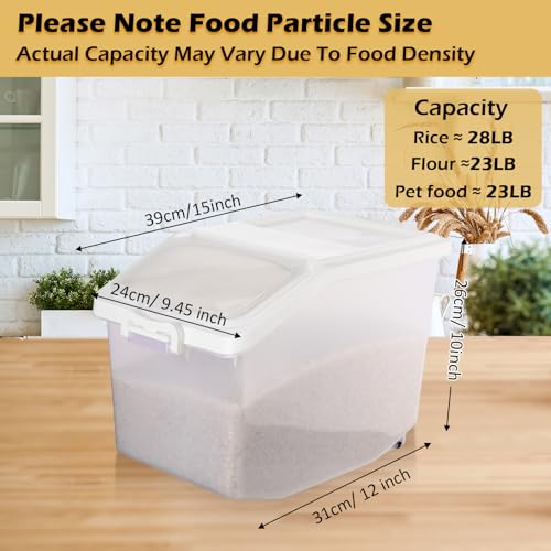 Sunnyray 4 Pcs Rice Storage Container 27.5 lb Airtight Flour Container with Wheels Measuring Cup White Pet Food Dog Cat Birds Food Bin Grain Cereal Organizer Box for Dry Baking Supplies - size: 9.45 x 12.2 x 10.24 Inch