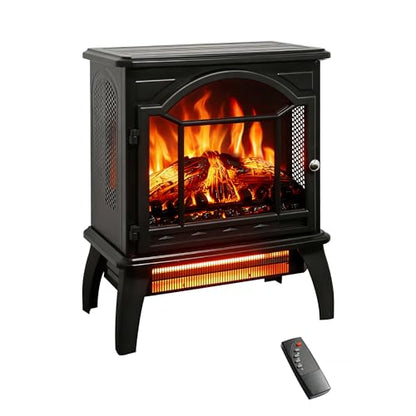 18" Electric Fireplace Stove, Freestanding Fireplaces Heater with Realistic Flame, Remote, Timer, Adjustable Brightness, Thermostat, 1500W, Black - size: 18" (Dynamic Flames)