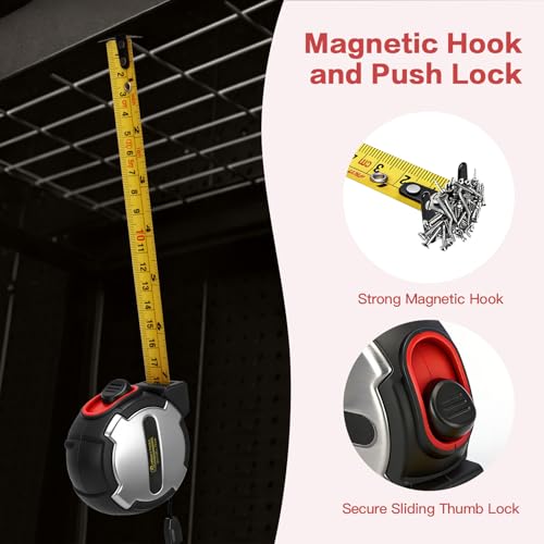 10Pack Bulk 16FT Tape Measure, Easy Read Measuring Tape Retractable with Metric/Inch, Dual Sided, Magnetic Hooks, Rubber + Stainless Steel Case, for Home, Construction & DIY (16ft 10pack) - size: 16ft 10pack