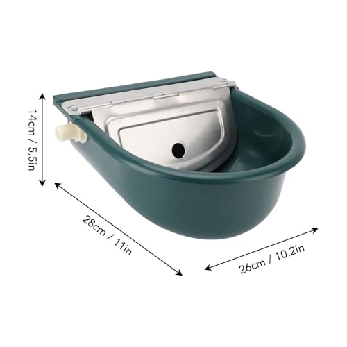 Livestock Water Bowl Trough Drinking Dispenser Farm Feeder Plastic with Iron Lid Float Ball Green for Cattle Sheep Horse