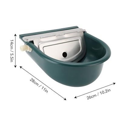 Livestock Water Bowl Trough Drinking Dispenser Farm Feeder Plastic with Iron Lid Float Ball Green for Cattle Sheep Horse
