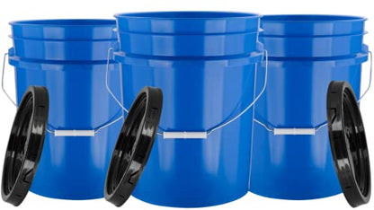 House Naturals 5 Gal Blue Buckets with Regular snap on lids - Food Grade BPA Free Plastic - Premium 90 mil -Made in USA