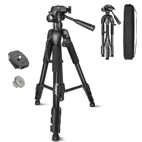 Laser Level Tripod, Huepar 56” Extendable Height Tripod for Line Lasers, Point Lasers, Laser Distance Measures, 1/4" and 5/8" Thread Mount, Multi-Function Hook, Non-Skid Feet, TPD14 - size: 56 inch