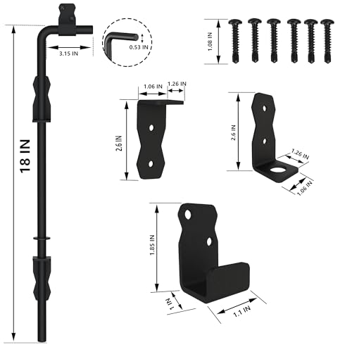 Sdstone 18 Inch Heavy Duty Cane Bolt Gate Drop Rod,Gate Ground Latch Hardware for Wooden Fences,Metal Gates Doors Stopper for Gate Ground (Black Finish,1 Pack) - size: 18 Inch