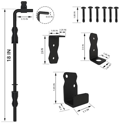 Sdstone 18 Inch Heavy Duty Cane Bolt Gate Drop Rod,Gate Ground Latch Hardware for Wooden Fences,Metal Gates Doors Stopper for Gate Ground (Black Finish,1 Pack) - size: 18 Inch