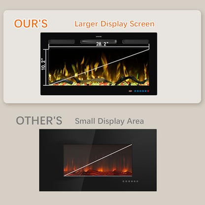 33" WiFi Electric Fireplace Inserts, Recessed and Wall Mounted Fireplace Heater W/Adjustable Flame Color & Brightness, Thermostat, 9H Timer, App and Remote Control, 750/1500W - size: 33" WiFi
