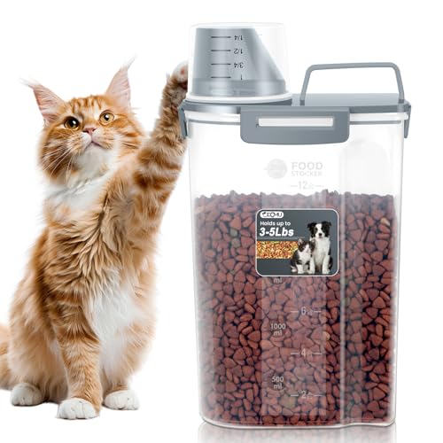 Dog Cat Food Storage Container, Pet Food Pourable Container Airtight with Large Spout & Cup, BPA-Free Plastic Food Dispenser for Pet Food, Bird Seed, Rice, Flour (Dark Gray, 2.5L) - color: Dark Gray, size: 2.5L