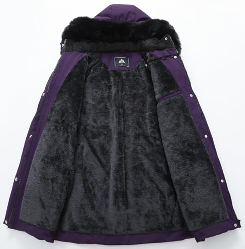 MOERDENG Women's Winter Puffer Coat Thicken Fleece Lined Down Jacket Waterproof Faux Fur Detachable Hooded Parka - color: Purple, size: X-Large