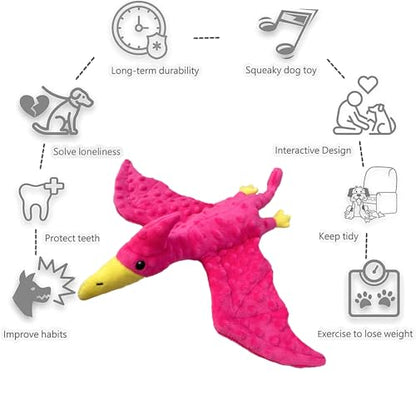 Squeaky Dog Toys Plush Dog Toy with Crinkle Paper Stuffed Durable Dog Chew Toys for Small Middle and Large Dogs Pterodactyl Green - color: Pterodactyl Green