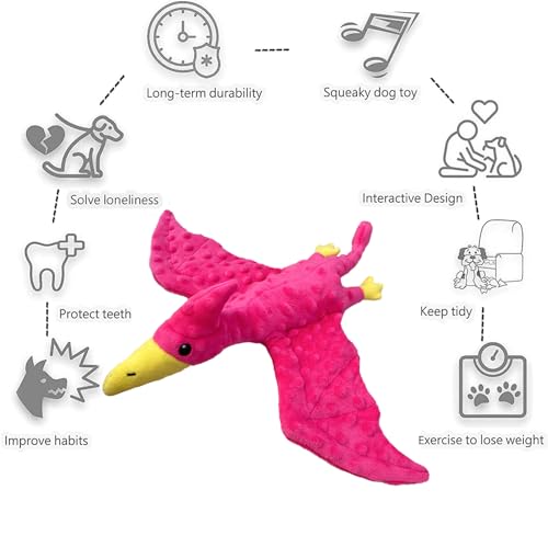Squeaky Dog Toys Plush Dog Toy with Crinkle Paper Stuffed Durable Dog Chew Toys for Small Middle and Large Dogs Pterodactyl Orange - color: Pterodactyl Orange