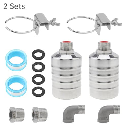 2pcs 1/2 inch Water Float Valve, 304 Stainless Steel Automatic Water Level Control Float Valve 1/2in to 3/4in Auto Shut Off for Fish Tank Swimming Pool Livestock Trough - style: Style 2