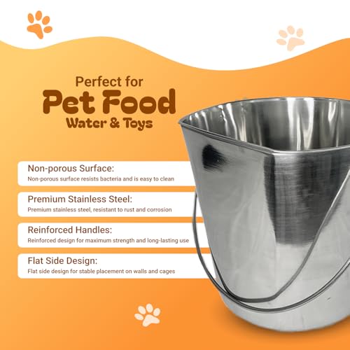 Advance PET Products 6 Quart Heavy Duty Stainless Steel Flat Side Bucket | Durable Food & Water Pail for Dogs, Cats, Kennels, Cages and Critter Crates | Multi-Purpose Bucket - size: 6 Quart - Not Hooked