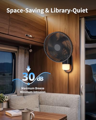 10 Inch Wall Mount Fan with Light and Remote Control – 90° Oscillating RV Fan, 4 Speeds Quiet Motor, 180° Manual Tilt, Timer Setting for Bedroom, Dorm, Home Office, Small Spaces