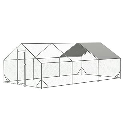 YOPTO Large Metal Chicken Coop,Walk-in Chicken Run,Galvanized Wire PoultryHen Pen Cage with Waterproof Removable Cover,Rabbits Duck Cages w/Door Lock,Metal Fence for Outdoor,Silver