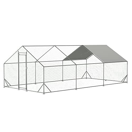 YOPTO Large Metal Chicken Coop,Walk-in Chicken Run,Galvanized Wire PoultryHen Pen Cage with Waterproof Removable Cover,Rabbits Duck Cages w/Door Lock,Metal Fence for Outdoor,Silver
