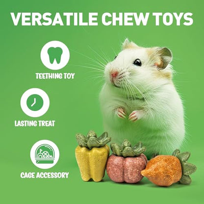 TEEWY Guinea Pig Chew Toys, Natural Vegetables and Timothy Grass, Hamster Chew Toys, Prevents Excessive Tooth Growth in Chinchillas, Gerbils, Hamsters, and Rabbits, Fruits & Vegetables Set - style: 3PCS-Fruit & Vegetable