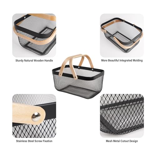 Metal Mesh Steel Harvest Basket, Rectangle Wire Garden Basket with Handle – Multi-Functional Storage Organizer for Gathering Vegetables, Fruits, Kitchen, Garden, Picnic & Cabinet (Ebony) - color: Ebony-Rectangle