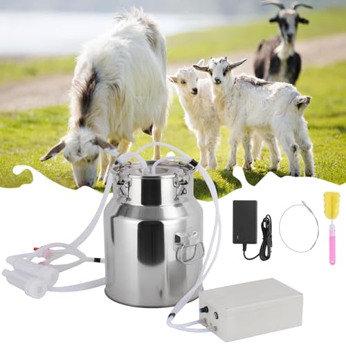 Goat Milking Machine 5 L, 304 Stainless Steel Bucket, Electric Automatic Pulsation Vacuum Milker, Portable Milker with Food-Grade Silicone Cups and Tubes, Adjustable Suction for Cows and Sheep - size: 5L/1.32GAL