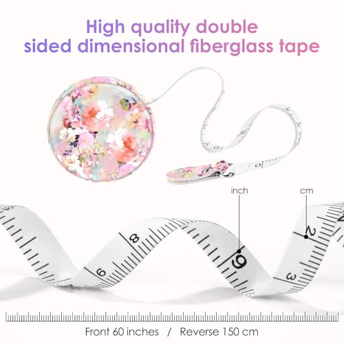 Sewing Tape Measure，Colour Printed Small Retractable Soft Measuring Tape for Tailor Cloth Fabric Body Measurements. - color: Pink Flower