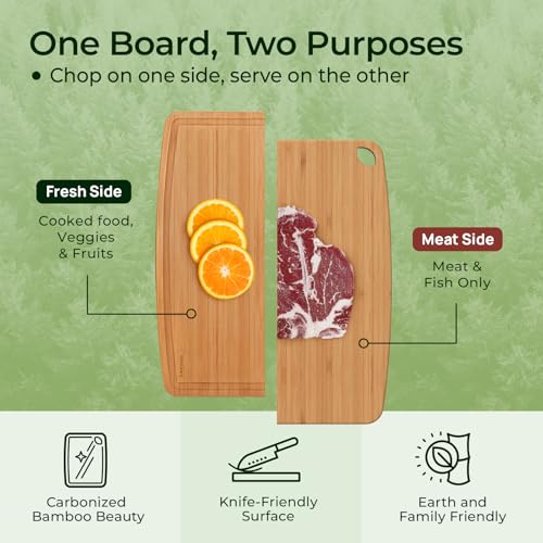 Keechee Dishwasher Safe Bamboo Cutting Boards Durable Lightweight Wood Cutting Board for Busy Kitchen, Easy Storage & Clean Wooden Chopping Boards with Juice Groove Set of 2 (M+S) - size: Set of 2 (Medium + Small)