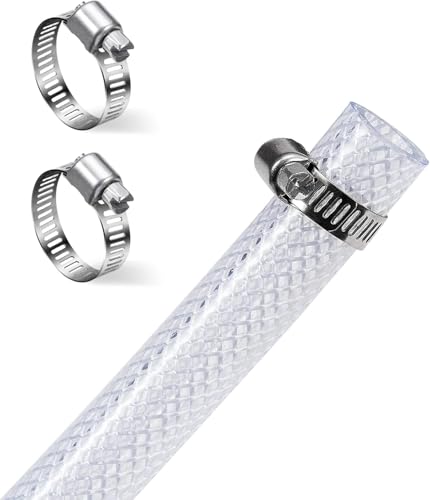 DAVCO 5/16" ID × 10ft Heavy Duty Braided Clear Plastic Vinyl Tubing & Clamp | Flexible High Pressure Reinforced PVC Plastic Tube Hose, Non-toxic, BPA Free, with 2 Stainless Clamps - size: 5/16"ID, style: 10 Feet
