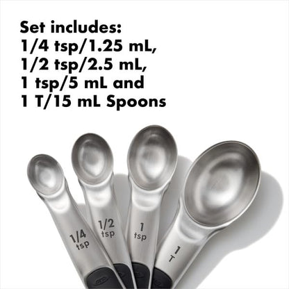 OXO Good Grips 4 Piece Stainless Steel Measuring Spoons with Magnetic Snaps - size: 4 count, style: Spoons