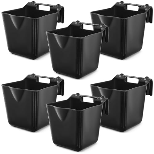 Marsui 6 Pcs 15 Quart Horse Feeders for Stall Hook Over Hanging Fence Hay Feeder Mountable Livestock Plastic Feed Bucket for Farm Stalls Pasture, Stable to Feed Horses Sheep Cattle Cows Etc (Black) - color: Black