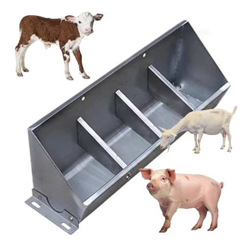 2 in 1 Heavy Duty Stainless Steel Livestock Feed Trough for Pigs, Sheep, Cattle & Goats - Hanging Design, Separated Fence Feeder, Sloped Opening for Easy Feeding (39.4" Long) - size: 20 inch Long with 4 Bit