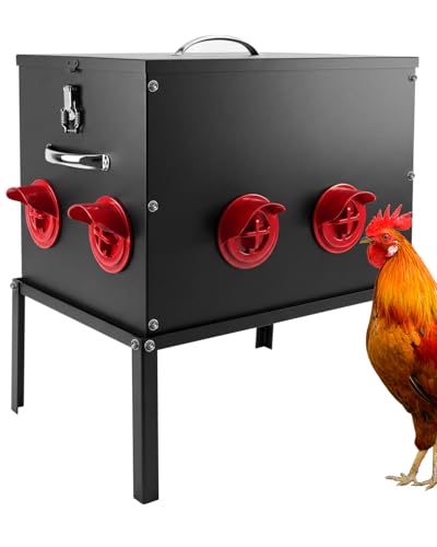 Automatic Chicken Feeder –50 lbs 8 Feeding Ports,Large Metal Chicken Feeders - No Waste Poultry Feeder with Locking Lid and Legs for Inside Coops