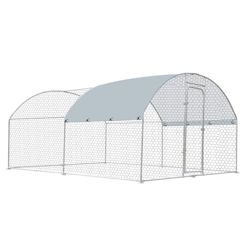 Outdoor Metal Chicken Coop Large Walk-in Poultry Cage Spire-Shaped Chicken Run with Waterproof and Anti-Ultraviolet Cover for Outside,Backyard and Farm,13.1' L*9.8' W*6.5' H - size: 157.2"L x 117.6"W x 78.0"H