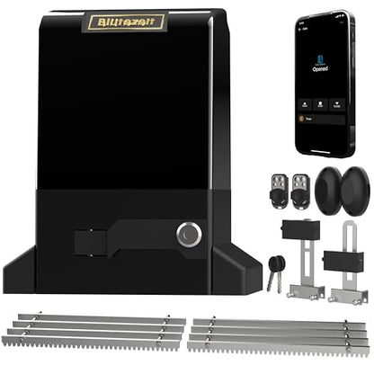 Blütezeit 4000lb WiFi Sliding Gate Opener, Smart App Control 1HP Automatic Slide Gate Motor, Rack-Driven Driveway Gate Operator with 2 Remotes, IR Sensor and Hardware Kit for Gates up to 40ft - size: 4000lb