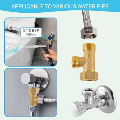 1/2" Brass Tee, Brass 3-Way Shower Diverter Valve, 1/2" Male x 1/2" Male x 1/2" Female Tee, 1/2" Tee for Shower Arm, Angle Valve, Bidet, and Sprayer Hose Applications - size: 1/2BT