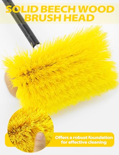 BLUEWING 4ft/6ft/8ft Heavy Duty Deck Brush with Carbon Fiber Long Handle and Soft/Medium/Hard Bristle Scrubbing Washing Outdoor Boat Cleaning Brushing Tools - color: Yellow - Medium, size: 4ft