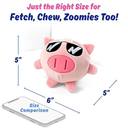 Piggy 3 in 1 Plush Pig Dog Chew Toy with Squeaky Ball Inside for Aggressive Chewers, Super Interactive, No Stuffing, Strong Tough Heavy Durable, Birthday Gift Box for Small & Large Breeds - color: Pink