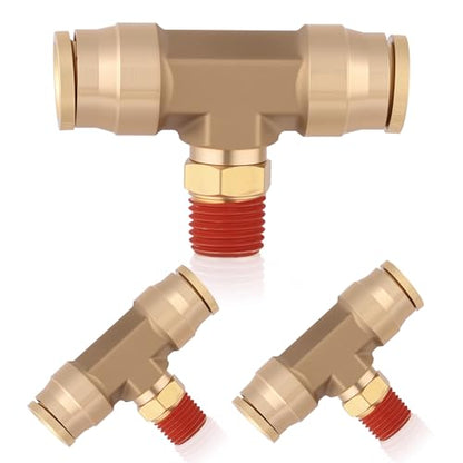 1/2" DOT Air Line Quick Connect Fittings, 3PCS Brass Push to Connect Fittings 1/2" Tube OD × 1/4" NPT Tee Union to Male Pipe Swivel for Truck Trailers Air Brake System - size: 1/2" OD & 1/4" NPT, style: NPT Tee