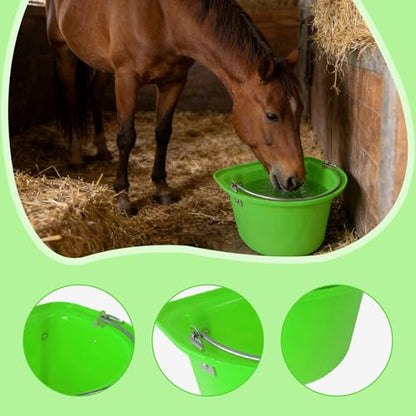 predolo Horse Feeder Feed Bucket Wear Resistant Sturdy PP Metal Ergonomic Handle Easy to Carry Suitable for Equestrian Stable Outdoor barn Livestock Care, Green - color: Green