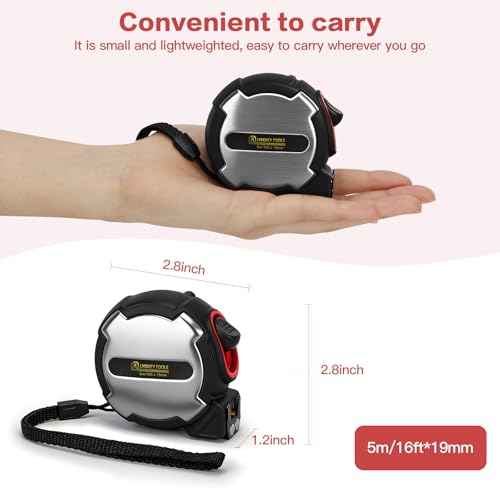 16FT Tape Measure, Small Retractable Measuring Tape, Mini Tape Measure with Metric/Inch, Dual Sided, Magnetic Hooks, Rubber + Stainless Steel Case, for Home, Construction & DIY (16ft) - size: 16ft