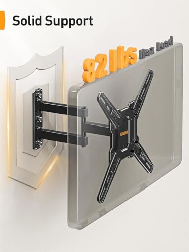 Perlegear Full Motion TV Mount for Most 26–65 inch Flat or Curved TVs up to 82 lbs, Wall Mount TV Bracket with Articulating Arms, Tool-Free Tilt, Swivel, Extension, Max VESA 400x400mm, PGMF3 - size: for 26-65 inch TVs