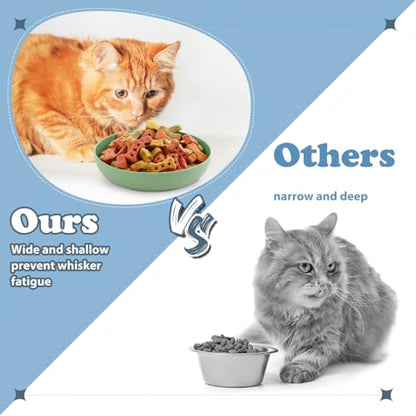Tioncy 24 Pcs Cat Food Bowl 5.5'' Fatigue Relief Shallow Cat Food Dish Wide and Small Pet Wet Plate Wide Stray Wet Feeding Bowl for Ferrets Feral Short Legged Kitten, Wheat Straw(Blue,Green,Classic) - color: Blue,Green, style: Classic