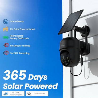 Cinnado 2K Cameras for Home Security-2.4G WiFi Outdoor Camera Wireless Solar/Battery Powered, 360° Viewing, Human Detection, Color Night Vision, Cloud/SD Storage B6 (B6-Black-1pack-2.4G) - style: B6-Black-1pack-2.4G