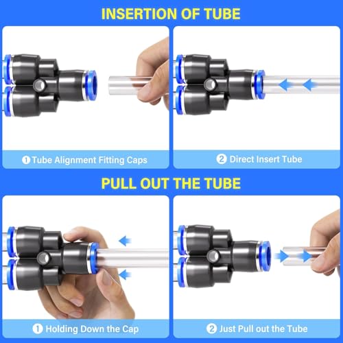 TAILONZ PNEUMATIC 1/4"OD x 1/4"NPT Push to Connect Fittings Pneumatic Fittings Kit 6 Spliters+6 Elbows+6 tee+6 Straight +6 Straight Thread Connector+6 Elbow Thread Connector (36 pcs) - size: 1/4"OD x 1/4"NPT