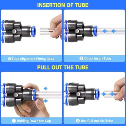 TAILONZ PNEUMATIC 1/4"OD x 1/4"NPT Push to Connect Fittings Pneumatic Fittings Kit 6 Spliters+6 Elbows+6 tee+6 Straight +6 Straight Thread Connector+6 Elbow Thread Connector (36 pcs) - size: 1/4"OD x 1/4"NPT