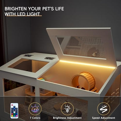 Hamster Cage with Storage Cabinet, Guinea Pig Cage for Small Animals, Large Hamster Cage and Habitat with Easy View Acrylic Panels and Pull Out Drawer for Hamster, Rabbit, Hedgehog, Easy to Clean