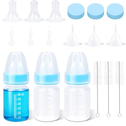 ASEVAT 2 oz 3Pack Kitten Bottles for Nursing,Puppy Bottles for Nursing Puppy Milk, Anti-Choking Puppy Feeder Design,with 4pcs Replaceable and Reusable Silicone Nipples - color: Blue