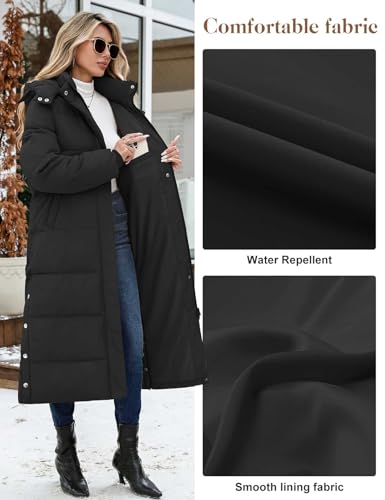 UMIPUBO Women's Long Maxi Down Coat Winter Puffer Jacket Warm Padded Outerwear Faux Fur Removable Hood Parka Full-Zip - color: Black, size: Large